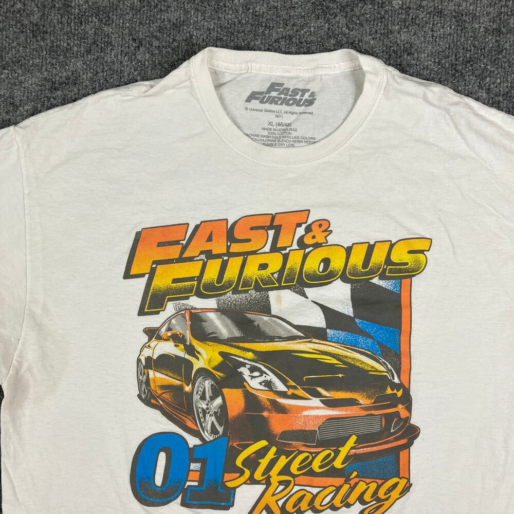 Fast‎ & Furious T-Shirt Mens XL White Street Racing Graphic Tee Universal Movie